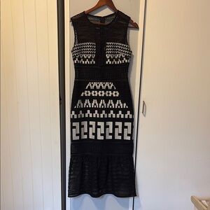 Elliatt Black and White Geometric Midi Dress